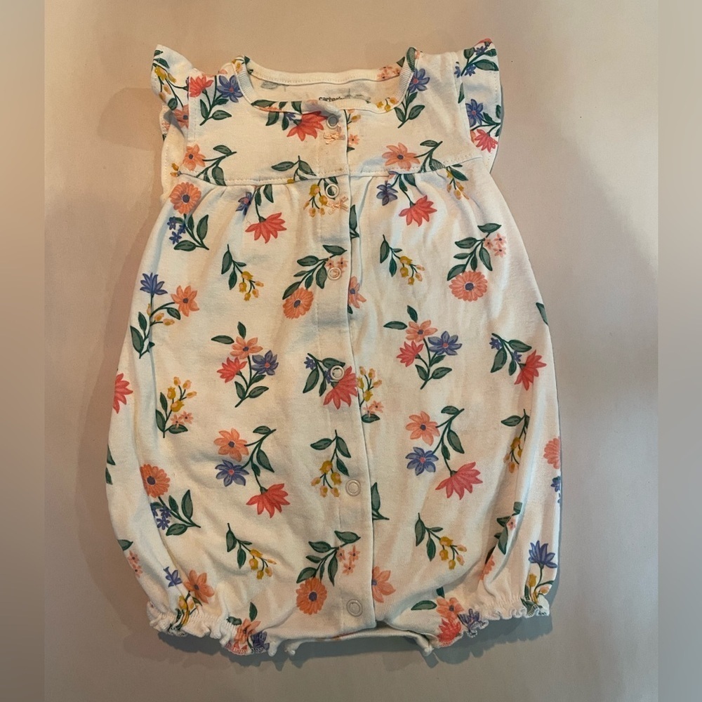 Carters White with Floral Patterned Baby Romper - 9 months old